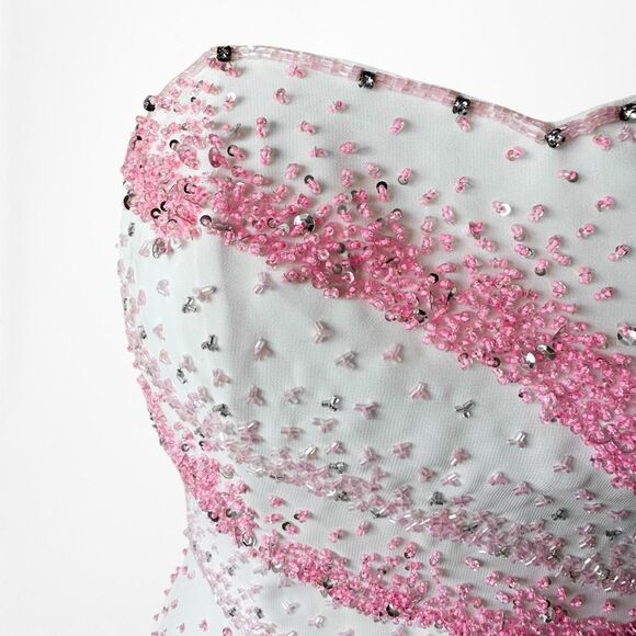 Vintage White Pink Beaded Strapless Bodycon Maxi Prom Dress Size S/M - Picture 5 of 8